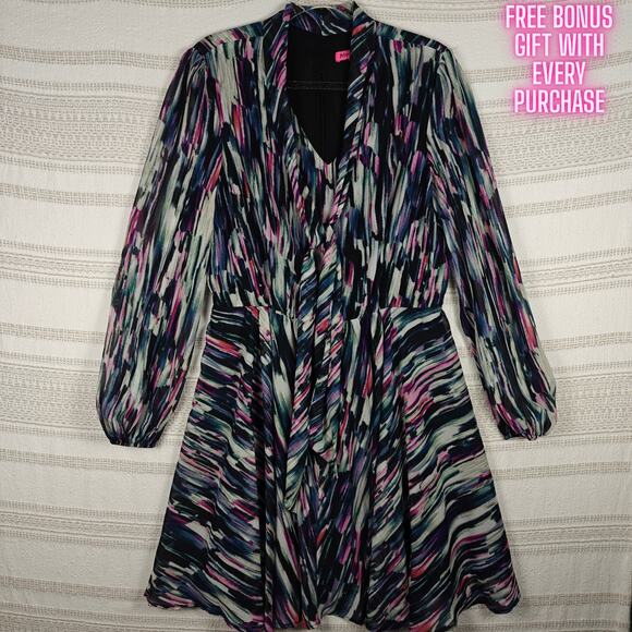 Betsey Johnson Multicolor Long Sleeve Sheer Dress Size 14 NWT - Picture 1 of 9